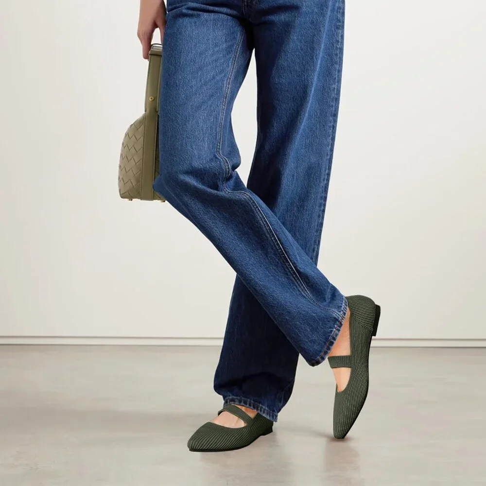 Women's Flats Shoes Pointed Toe Ballet Comfortable Dressy Mary Jane Flat Green - Picture 5 of 6